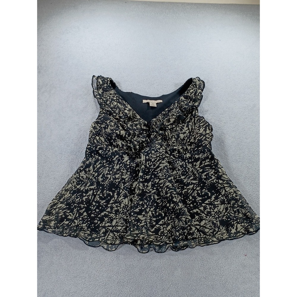 Jonathan Martin Women XL Sleeveless Ruffle Abstract Print Babydoll Top Navy